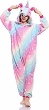 Body Unicornio Adulto Unisex Franela Suave Dibujos Animados Mono con Capucha Pijama PEQUEÑO