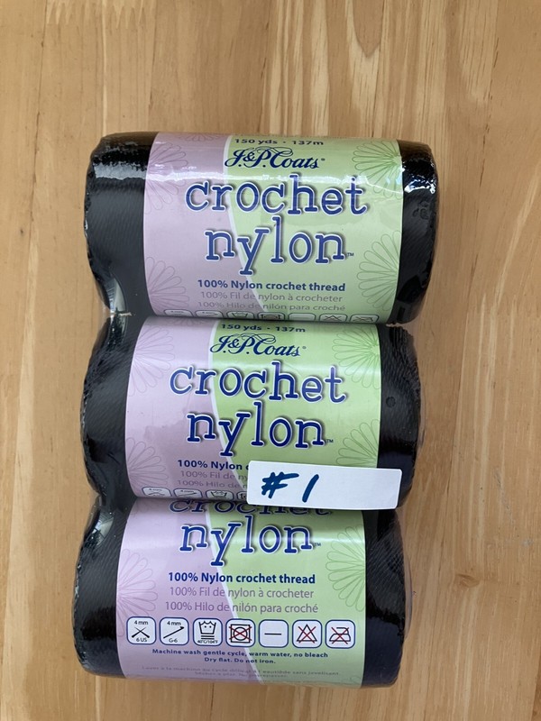 J&P Coats Crochet Nylon Thread *BLACK"  Lot Of 3 Spools