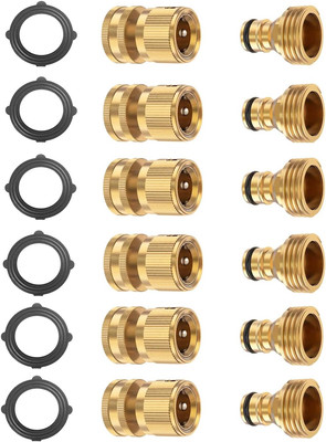 Garden Hose Quick Connector Set, Solid Brass 3/4 Inch Water Fitings Thread Easy 