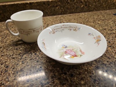 Beatrix Potter Jemima Puddle-Duck Bowl 6'' & Cup Flopsy Royal Albert 1986 Vtg