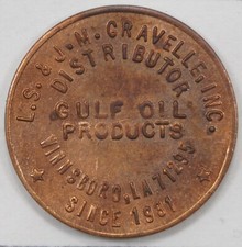 1976 L.S. & J.M. Gravelle Gulf Oil Products Winnsboro LA Advertising Token #2
