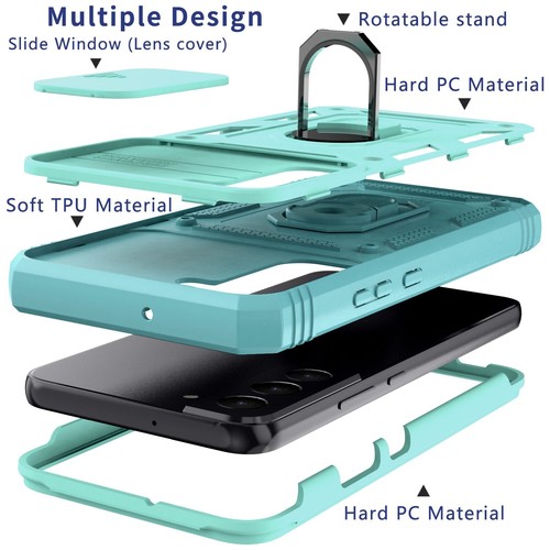 Per Samsung Galaxy S21 5G 6,2" Custodia Antiurto, Supporto Anello Magnetico Cover Teal - Foto 2 di 16