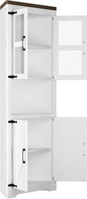 Farmhouse Corner Cabinet w/Glass Door & Storage for Living Room & Bathroom White