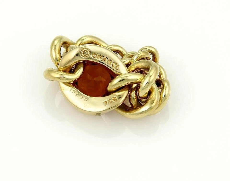 Chanel Yellow Gold 18k 4ct Cabochon Citrine Chain Link Flex Band Ring - Image 3 of 4