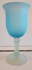 PIER 1 SATIN FROSTED SAPPHIRE WATER GOBLET LIGHT GREEN STEM OPTIC SWIRLS 12 OZS