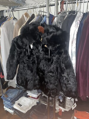 Kids unisex￼ Black genuine ￼rabbit fur coat 2x NWT