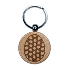 Polka Dot Easter Egg Engraved Wood Round Keychain Tag Charm