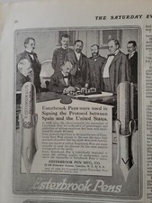 1918 Esterbrook fountain pen men sign protocol between Spain and US vintage ad