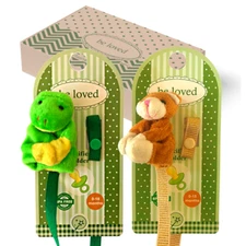 Pack of Two Zodiac Animal Pacifier Holders-with magnets Frog Girl Bear- BPA-Free