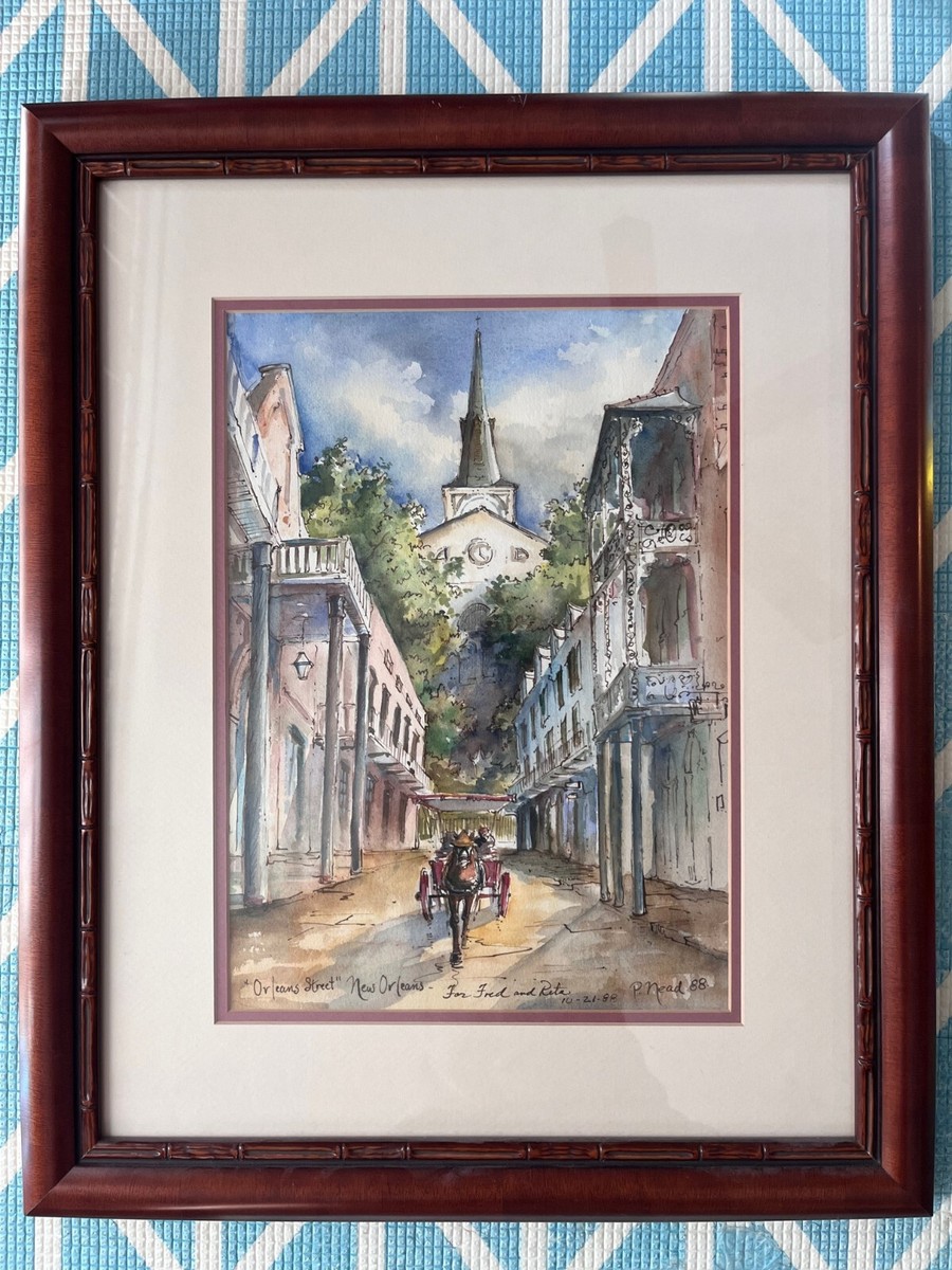 Vintage 1988 Original Watercolor Painting New Orleans Street Scene