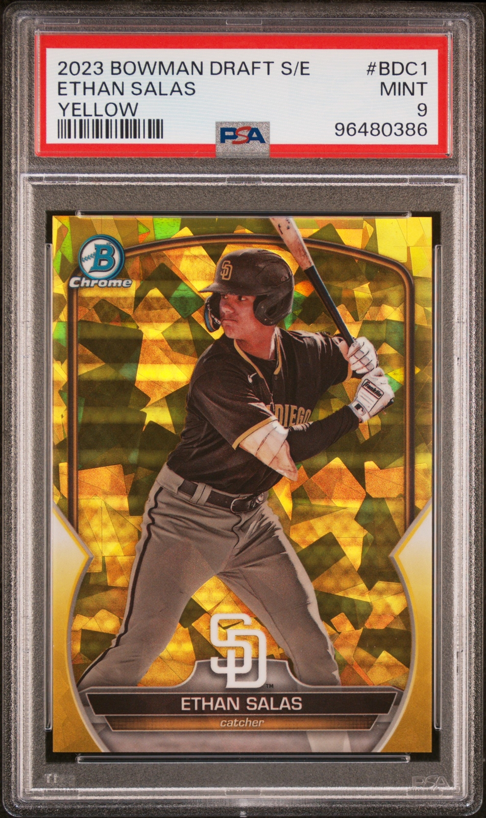 2023 Bowman Draft Sapphire Edition #BDC1 Ethan Salas Yellow #/75 PSA 9