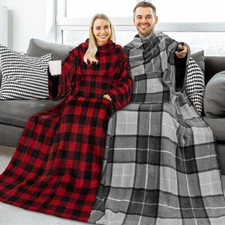 Wearable Blanket with Sleeves Soft Fleece Snuggy Robe Wrap Sofa Couch TV Adult