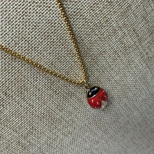 Enamel gold tone enamel lady bug rhinestone pendant box chain