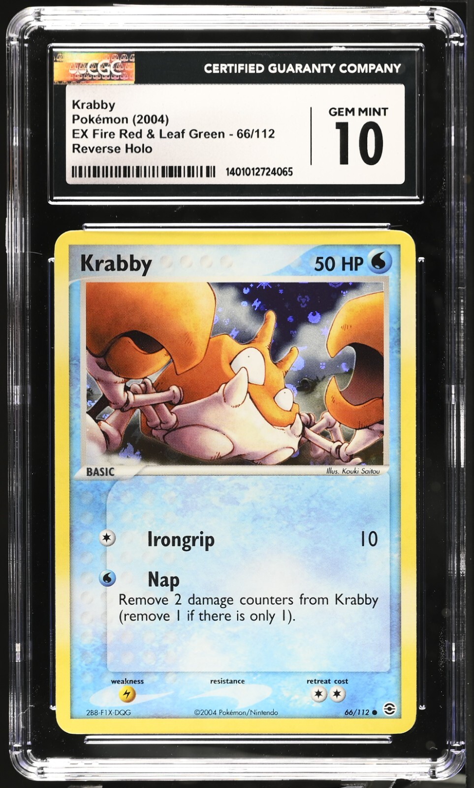 CGC 10 Krabby Reverse Holo 66/112 EX Fire Red & Leaf Green 2004 Pokemon Card