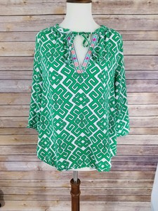 Women-039-s-Large-Crown-amp-Ivy-3-4-Sleeve-Green-V-Neck-Blouse-Top-Damaged