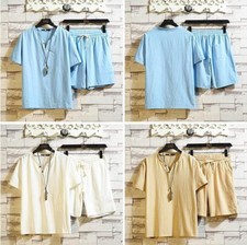 Men's 2-Piece Summer Casual Short Sleeve Outfits Set Shirts Casual Beach Suits