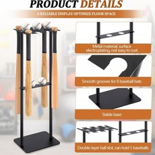 Support de batte de baseball noir robuste pour 5 balles de softball