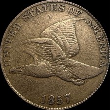 1857 Flying Eagle Cent - VF Snow 16 Digit In Wing Cud Error Variety - Rare!