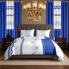 9 Pieces Bedspread Bedding Set W/ Matching Curtains Cal King Size Royal Blue