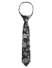 Boys Unique Floral Tie and Pre-tied Adjustable Necktie 069e-black gray white