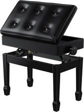 Adjustable Piano Bench with Storage, Heavy Duty Wood  Leather, 420 lb Capacity