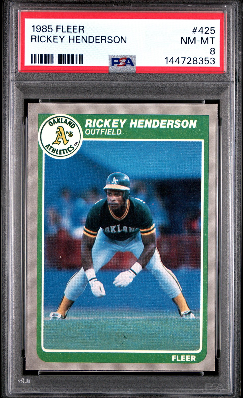 1985 FLEER #425 RICKEY HENDERSON PSA 8