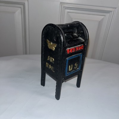 Vintage Antique Original Cast Iron Metal U.S. Post Office Mailbox Coin Bank 