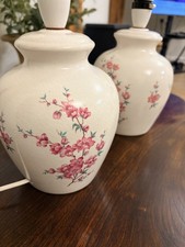 Vintage Pair Ceramic Table Lamp Lamps Base Botanical Pink Floral  Debenhams