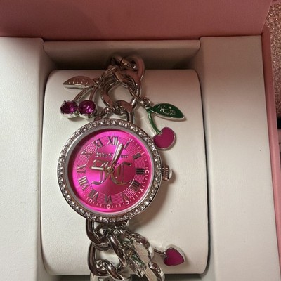 Juicy Couture Charm Bracelet Watch Pink Dial Rhinestone Cherry