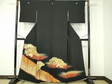 Heiwaya Kimono Luxurious black tomesode piece embroidery pine needle flower