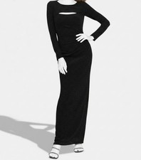 Xscape Women's Black Long-Sleeve Metallic Cutout Sheath Dress Size 8