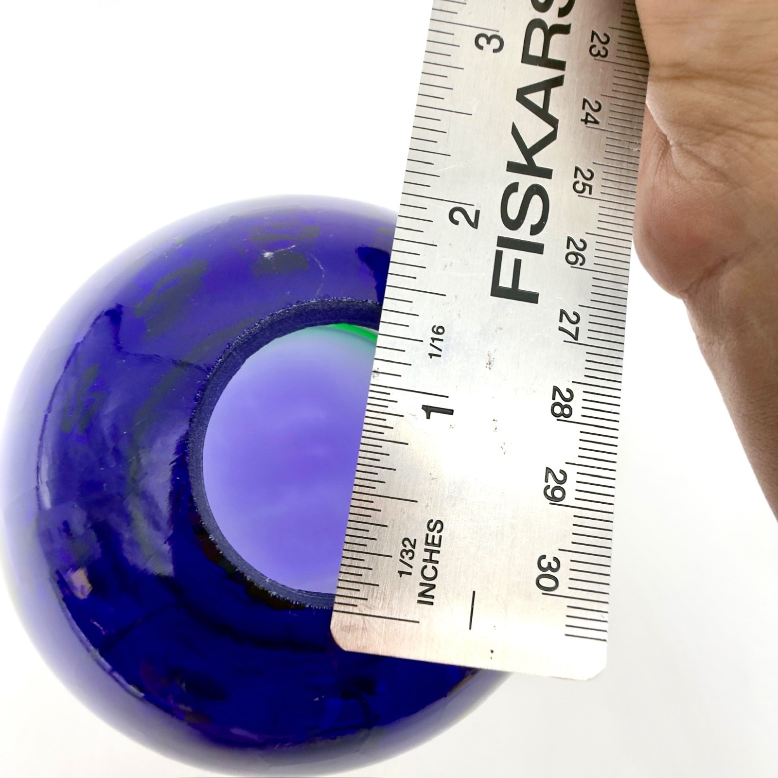 Murano Style Blue Murrine Millefiori Art Glass Pendant Lamp Shade Green Rim MCM