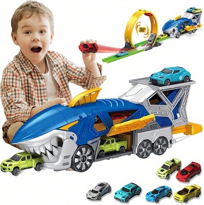 Thrilling Shark Car Track Set with Loop Launcher and Carrier Truck Gift for Kids