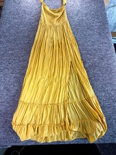 Fashion Nova Tiered Maxi Dress Womens XL Mustard Yellow Boho Smocked Side Slit