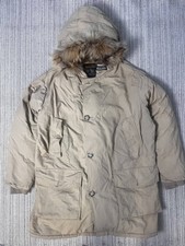 Men’s Woolwich arctic parka beige size S down coat fur hood full zip vintage 