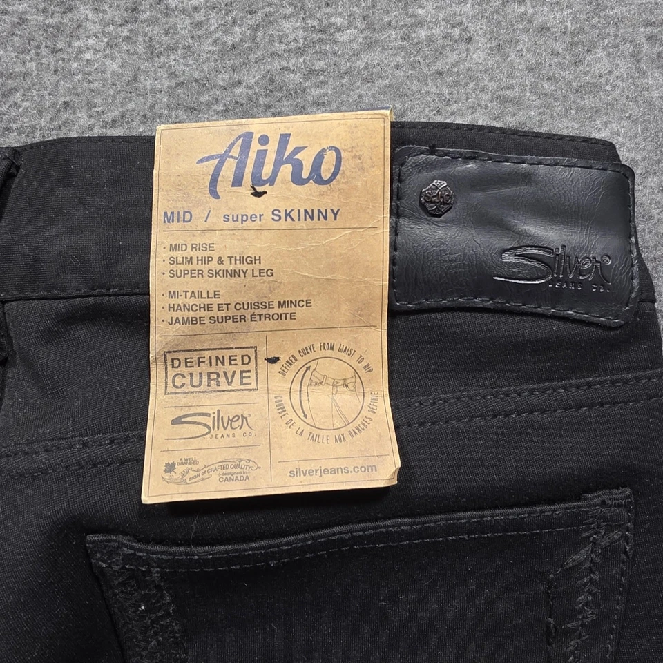 Silver Jeans Aiko Mid Super Skinny Jeans Womens 27x31 Black Stretch Fluid Denim - Image 3 of 4