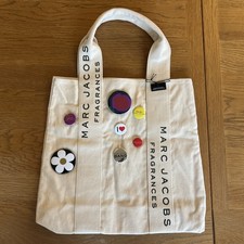 Marc Jacobs Fragrances Women's Large Canvas Tote Bag Cream With Pin Badges BNWT