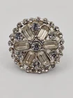 Vintage Silver Tone Costume Jewelry Round Brooch w/ Clear Crystal Rhinestones
