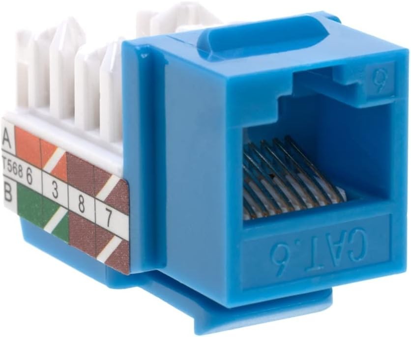 Slim Profile Cat6 Keystone Jacks, Blue, 50 Pack