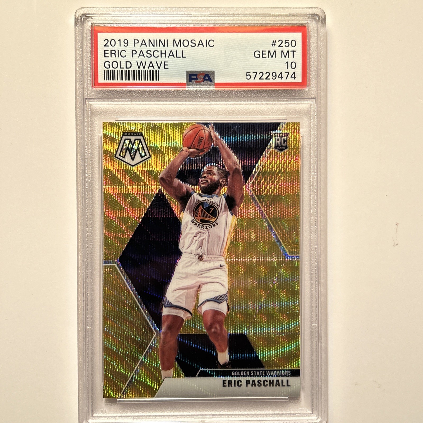 2019 Panini Mosaic Eric Paschall Gold Wave Warriors Rookie Card RC #250 PSA 10