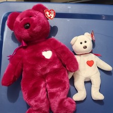Ty Beanie Buddies Collection Valentina Red & Valentino White Bears with Heart