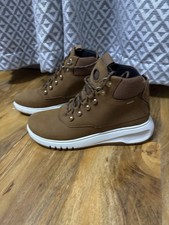 GEOX Respira Stivali Donna UK 4 Pelle Marrone Punta Tonda Lacci Caviglia Combat