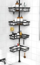 Tension Pole Shower Caddy Organizer Black 4 Tier Bathroom Corner Storage