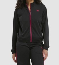 Reebok Women's Black Logo Tricot Athleisure Long-Sleeve Zip Track Jacket Size M
