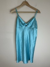 Victorias Secret M Nightgown Slip Satin Blue Babydoll Vintage Bow Coquette