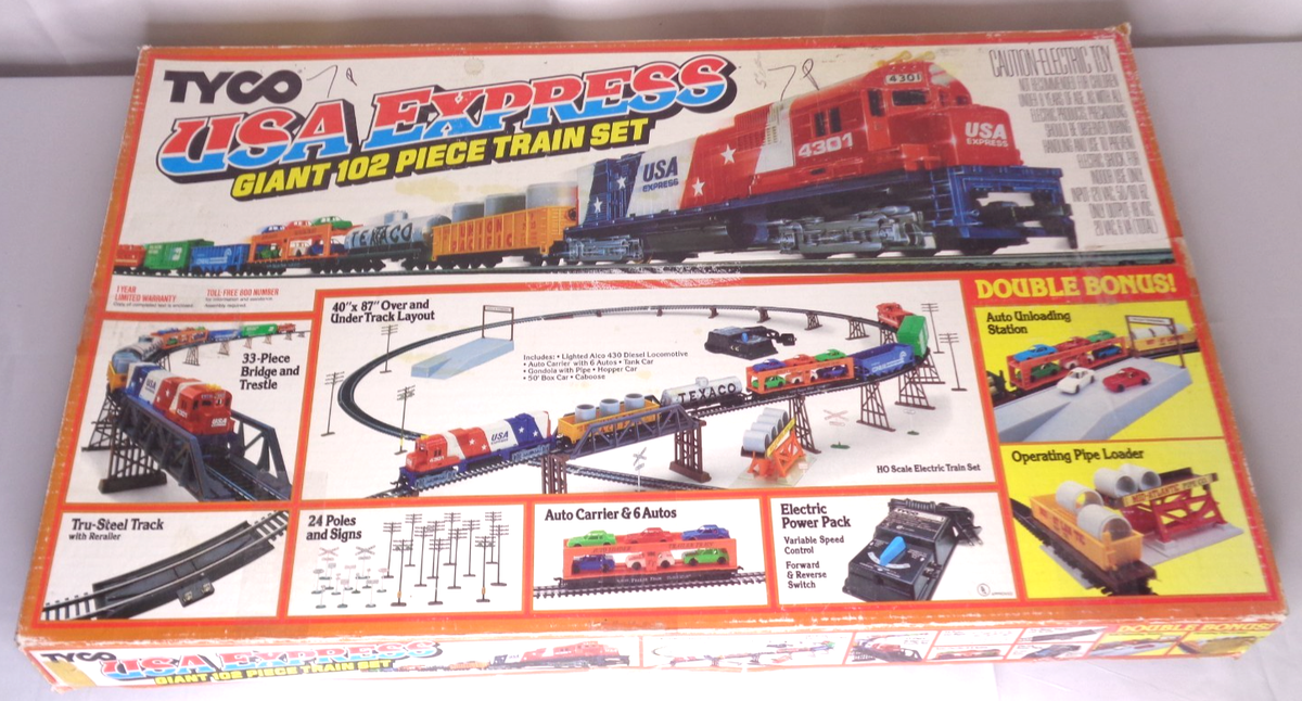 TYCO USA Express Train Set: 4301 Locomotive, Auto Carrier, Bridge