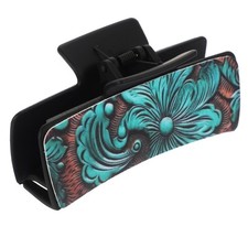 Western Hair Claw Clips PU Leather Turquoise Pattern Claw Clips Square Jaw Cl...