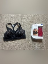 DKNY Intimates Black Lace Racerback Bralette Wireless Soft Cup Bra Women's Sz L