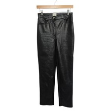 Aritzia Wilfred Melina Vegan Leather Straight Leg High Waist Black Pant Size 4