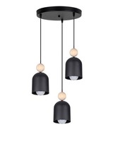 HäNgelampe KüChe Schwarz Holz Metall E27 Ø36 Cm 3-Flammig Esstisch Pendelleuchte